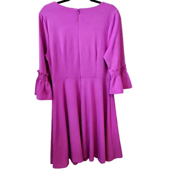 Eloquii Fit & Flare Dress 3/4 Smocked Flared Sleeve Magenta Ponte Knit Size 14 - Picture 10 of 10